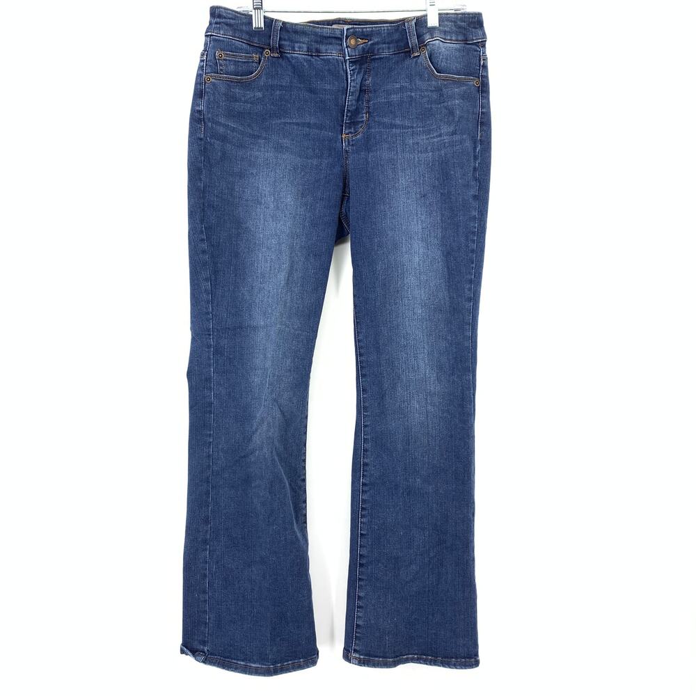Chico's Bootcut Jeans Womens 2 Regular Blue Faded Contrast Stitch Metal Plate